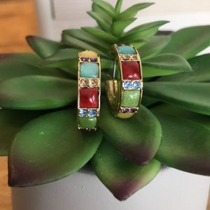 Rhinestone and Gold Hoop Earrings